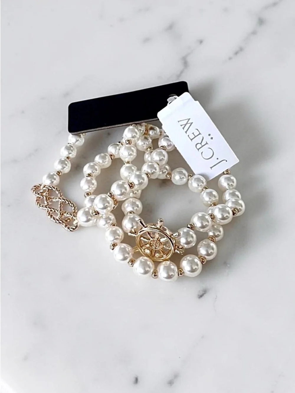 J. Crew Nautical Pearls 3 piece Beaded Bracelet Set with Gold Ship Charms